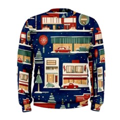 Cars Snow City Landscape Vintage Old Time Retro Pattern Men s Sweatshirt