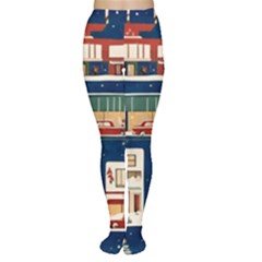 Cars Snow City Landscape Vintage Old Time Retro Pattern Tights