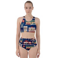 Cars Snow City Landscape Vintage Old Time Retro Pattern Racer Back Bikini Set by Maspions