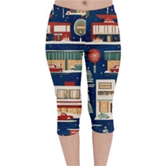 Cars Snow City Landscape Vintage Old Time Retro Pattern Velvet Capri Leggings  by Maspions