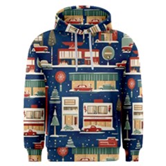 Cars Snow City Landscape Vintage Old Time Retro Pattern Men s Overhead Hoodie