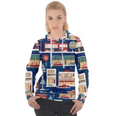 Cars Snow City Landscape Vintage Old Time Retro Pattern Women s Overhead Hoodie by Maspions