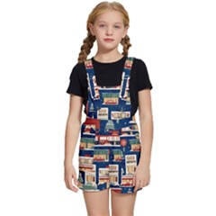 Cars Snow City Landscape Vintage Old Time Retro Pattern Kids  Short Overalls by Maspions