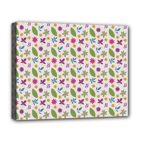 Pattern Flowers Leaves Green Purple Pink Deluxe Canvas 20  X 16  (stretched)