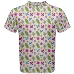 Pattern Flowers Leaves Green Purple Pink Men s Cotton T-shirt