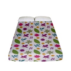 Pattern Flowers Leaves Green Purple Pink Fitted Sheet (full/ Double Size)