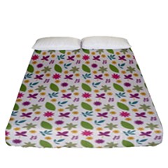 Pattern Flowers Leaves Green Purple Pink Fitted Sheet (california King Size) by Maspions