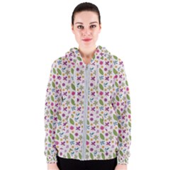 Pattern Flowers Leaves Green Purple Pink Women s Zipper Hoodie