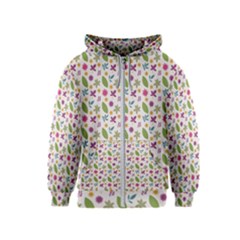 Pattern Flowers Leaves Green Purple Pink Kids  Zipper Hoodie