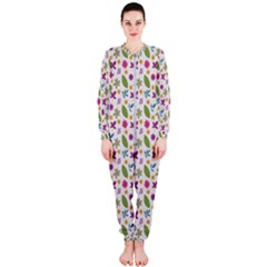 Pattern Flowers Leaves Green Purple Pink Onepiece Jumpsuit (ladies)