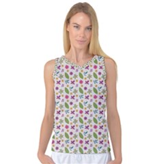 Pattern Flowers Leaves Green Purple Pink Women s Basketball Tank Top