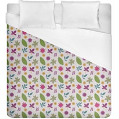 Pattern Flowers Leaves Green Purple Pink Duvet Cover (king Size)