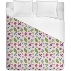 Pattern Flowers Leaves Green Purple Pink Duvet Cover (california King Size)