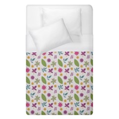 Pattern Flowers Leaves Green Purple Pink Duvet Cover (single Size)