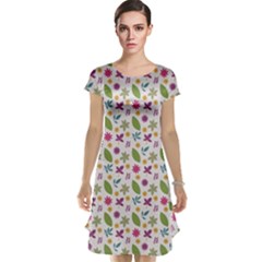 Pattern Flowers Leaves Green Purple Pink Cap Sleeve Nightdress