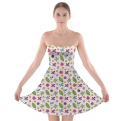 Pattern Flowers Leaves Green Purple Pink Strapless Bra Top Dress by Maspions