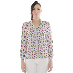 Pattern Flowers Leaves Green Purple Pink Women s Windbreaker