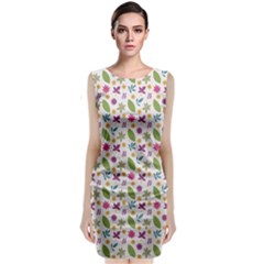 Pattern Flowers Leaves Green Purple Pink Classic Sleeveless Midi Dress