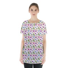 Pattern Flowers Leaves Green Purple Pink Skirt Hem Sports Top