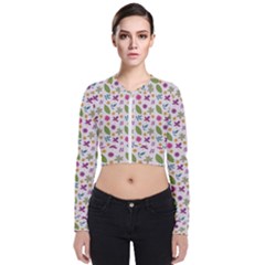 Pattern Flowers Leaves Green Purple Pink Long Sleeve Zip Up Bomber Jacket by Maspions