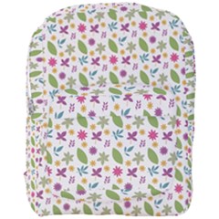 Pattern Flowers Leaves Green Purple Pink Full Print Backpack