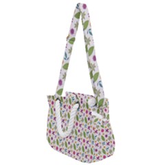 Pattern Flowers Leaves Green Purple Pink Rope Handles Shoulder Strap Bag by Maspions