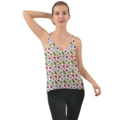 Pattern Flowers Leaves Green Purple Pink Chiffon Cami by Maspions