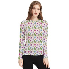 Pattern Flowers Leaves Green Purple Pink Women s Long Sleeve Rash Guard