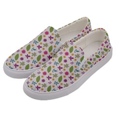 Pattern Flowers Leaves Green Purple Pink Men s Canvas Slip Ons by Maspions