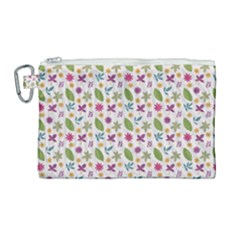 Pattern Flowers Leaves Green Purple Pink Canvas Cosmetic Bag (large)