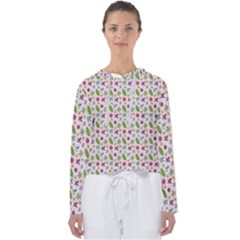 Pattern Flowers Leaves Green Purple Pink Women s Slouchy Sweat