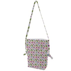 Pattern Flowers Leaves Green Purple Pink Folding Shoulder Bag