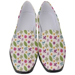 Pattern Flowers Leaves Green Purple Pink Women s Classic Loafer Heels