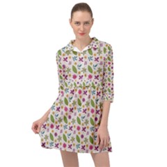 Pattern Flowers Leaves Green Purple Pink Mini Skater Shirt Dress by Maspions