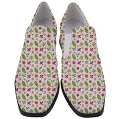 Pattern Flowers Leaves Green Purple Pink Women Slip On Heel Loafers