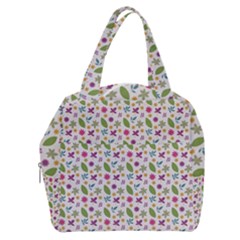 Pattern Flowers Leaves Green Purple Pink Boxy Hand Bag by Maspions