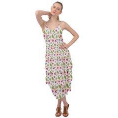 Pattern Flowers Leaves Green Purple Pink Layered Bottom Dress by Maspions