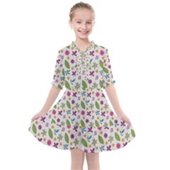 Pattern Flowers Leaves Green Purple Pink Kids  All Frills Chiffon Dress by Maspions