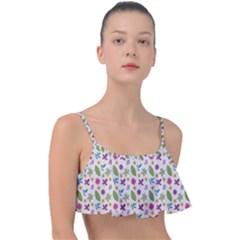 Pattern Flowers Leaves Green Purple Pink Frill Bikini Top