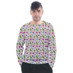 Pattern Flowers Leaves Green Purple Pink Men s Long Sleeve Raglan T-shirt