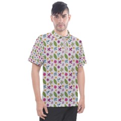 Pattern Flowers Leaves Green Purple Pink Men s Polo T-shirt