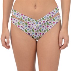 Pattern Flowers Leaves Green Purple Pink Double Strap Halter Bikini Bottoms by Maspions