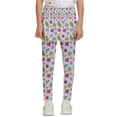 Pattern Flowers Leaves Green Purple Pink Kids  Skirted Pants