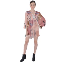 Abstract Boho Bohemian Style Retro Vintage V-neck Flare Sleeve Mini Dress by Proyonanggan