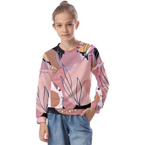 Abstract Boho Bohemian Style Retro Vintage Kids  Long Sleeve T-shirt With Frill  by Proyonanggan