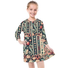 Winter Snow Holidays Kids  Quarter Sleeve Shirt Dress by Bedest