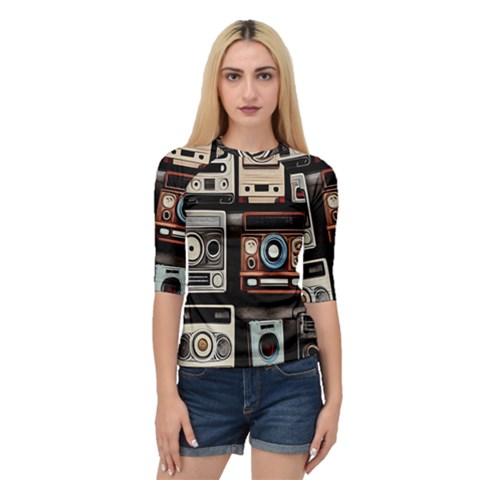 Retro Cameras Old Vintage Antique Technology Wallpaper Retrospective Quarter Sleeve Raglan T-shirt by Grandong