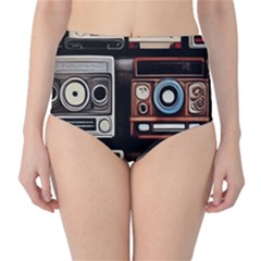 Retro Cameras Old Vintage Antique Technology Wallpaper Retrospective Classic High-waist Bikini Bottoms by Grandong