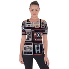 Retro Cameras Old Vintage Antique Technology Wallpaper Retrospective Shoulder Cut Out Short Sleeve Top by Grandong