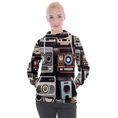 Retro Cameras Old Vintage Antique Technology Wallpaper Retrospective Women s Hooded Pullover by Grandong